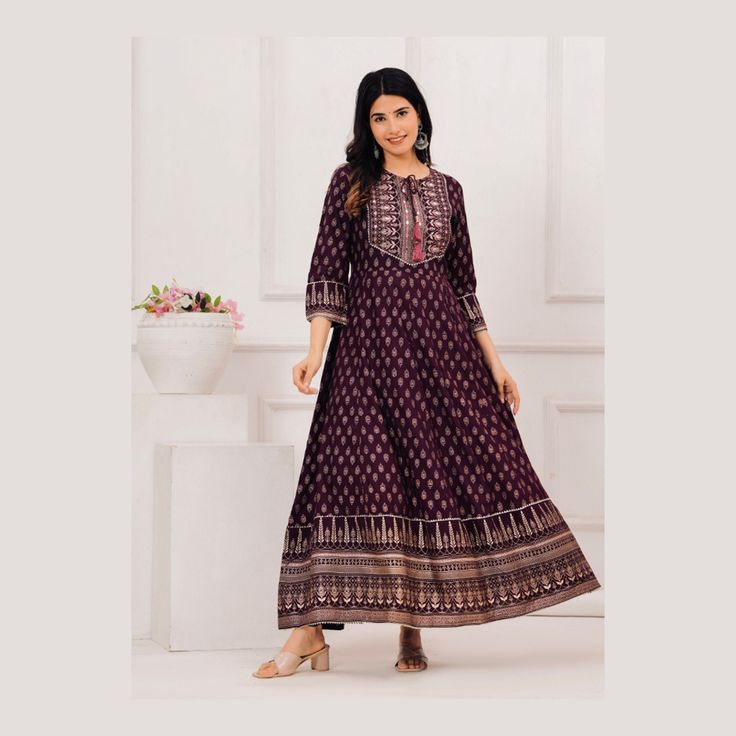 Beautiful magenta Long Faired Kurta With dupatta, Indian Floor Touch Gown 3 Piece Partywear/ Ethnic Dresses' For Women Readymade Stitched Item - anrakali kurti with pant and dupatta color - dark magenta / wine size m to xxl Type: Fully stitched perfect for festival and marriage party Disclaimer : Due to different screen resolutions and camera quality color of this product may very. Wash Instructions - Wash Separately preferably. Do not Soak. Do not use harsh detergents. Payment - We accept PayPa Eid Reception Dresses With Gota Work, Semi-stitched Cutdana Dresses For Eid, Bollywood Style Eid Dresses With Cutdana, Bollywood Style Dress With Cutdana For Eid, Anarkali Dresses With Gota Work, Transitional Anarkali Dress With Cutdana, Transitional Anarkali Dress With Cutdana Detailing, Maxi Length Self Design Anarkali Set For Reception, Maxi Length Anarkali Set For Reception