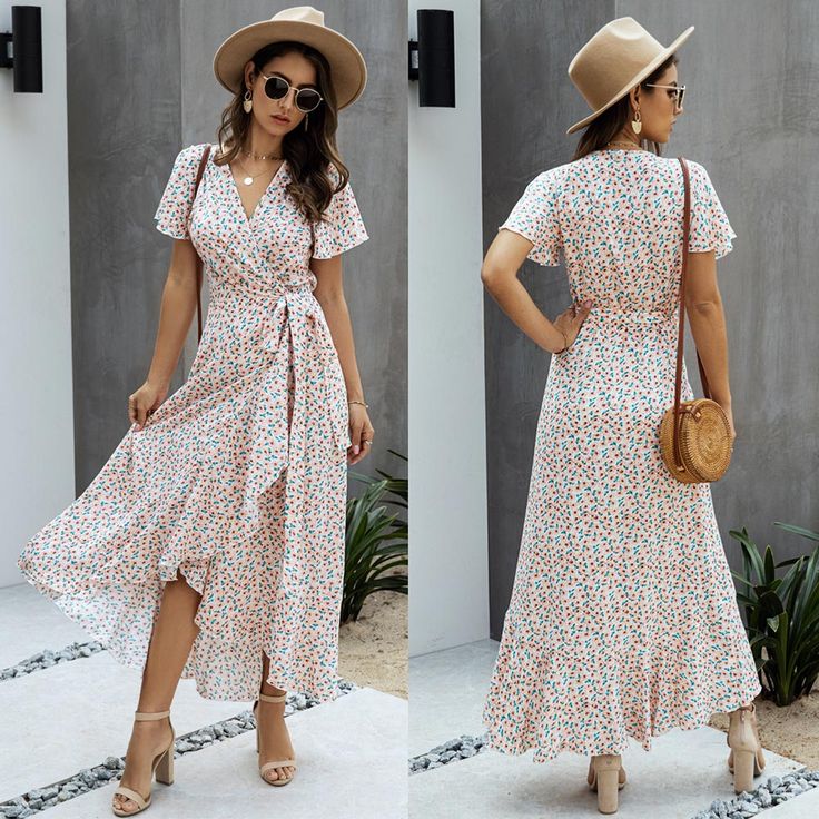 Brand Name:NoneOrigin:CN(Origin)Season:SummerNeckline:V-NeckSleeve Style:RegularDecoration:SashesStyle:BohemianDresses Length:Ankle-LengthMaterial:PolyesterSilhouette:A-LINEAge:Ages 18-35 Years OldSleeve Length(cm):ShortGender:WOMENWaistline:empirePattern Type:DOT Fitted Maxi Dress With Ruffles For Beach Season, Fitted Ruffle Maxi Dress For Beach Season, Polka Dot Summer Beach Dress, Polka Dot Maxi Dress For Summer, Casual Polka Dot Maxi Dress For Vacation, Casual Polka Dot Maxi Dress For Beach, Chic Polka-dotted Maxi Dress For Beach, Polka Dot Summer Maxi Dress, Polka Dot Summer Sundress Maxi Dress