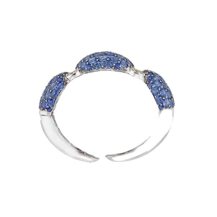 18kt White Gold & Black Gold Blue Sapphire Dome Bangle: 47.00cts of oval cut blue sapphire 0.47cts round diamonds Blue Oval Jewelry With Pave Setting, Yellow Diamond Necklace, White Diamond Necklace, White Diamond Earrings, Yellow Diamond Rings, Diamond Jewelry Necklace, Bridal Engagement Rings, Engagement Rings Round, Bridal Bands