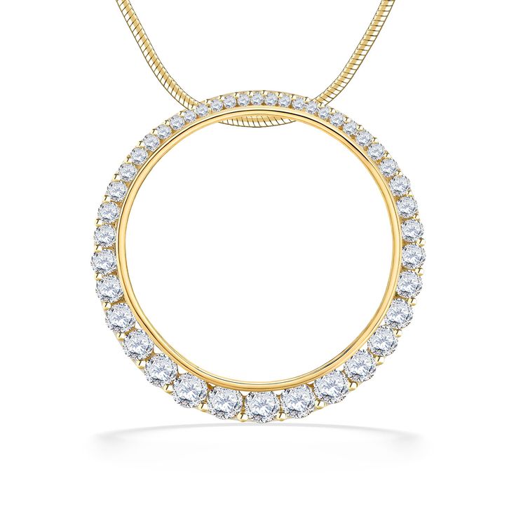 14K Yellow Gold Eclipse Pendant with 1.46 Carats (total weight) of Diamonds. 18" 14K Yellow Gold chain included. The pendant measures approximately 1 3/16" in diameter. The Eclipse Pendant can be worn with select Na Hoku Pendants (not included). 14k Gold Box Chain Jewelry With Round Pendant, 14k Gold Box Chain With Round Pendant, 14k Gold Round Pendant With Box Chain, 14k Rose Gold Necklace With Prong Setting, Gold Circular Diamond Jewelry, Gold Diamond Circular Necklace, Gold Circular Diamond Necklace, Gold Diamond Circle Jewelry, Rose Gold Necklaces With Round Pendant And Prong Setting