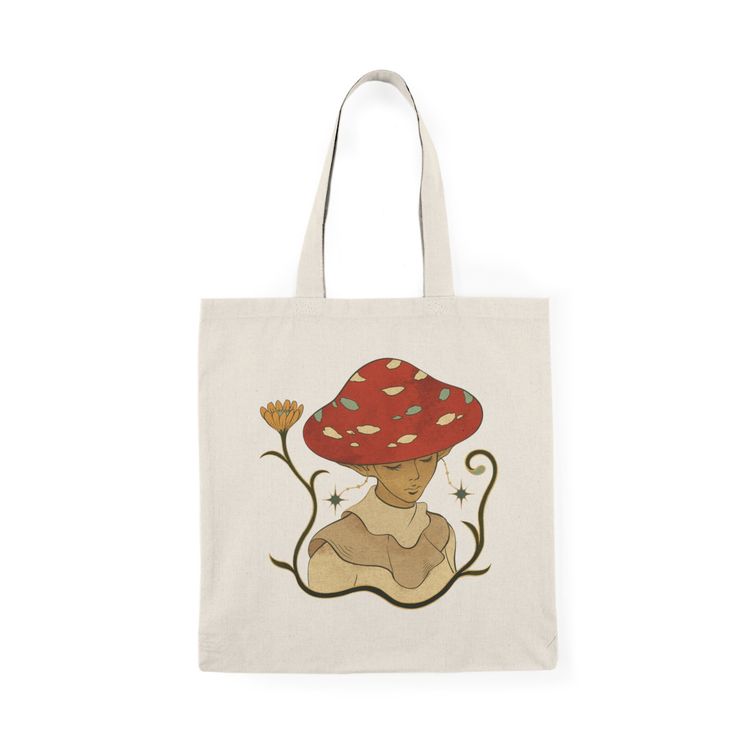 "✔️You will receive✔️ *1x Mushroom Lady Tote Bag, Girl Tote Bag, Aesthetic Mushroom Bag, Cotton Shopping Bag, Vintage Tote Bag, Canvas Tote Bag ✔️Product Description✔️ * Mushroom Lady Tote Bag is a charming and whimsical accessory for anyone who loves fantasy and magic. The bag features a beautiful design of Mushroom women with a vintage design printed on a durable and high-quality material. The spacious interior of the tote bag provides ample room for carrying all your daily essentials, while the sturdy straps ensure comfortable and easy carrying.  * The vintage-inspired design of the mushroom women gives the tote bag a timeless and enchanting feel, making it perfect for use as an everyday bag or as a unique and eye-catching accessory for special occasions. Whether you're a fan of fairy t Rectangular Bag With Mushroom Design Gift, Mushroom Lady, Mushroom Bag, Aesthetic Mushroom, Cotton Shopping Bags, Whimsical Accessories, Vintage Tote Bag, Tote Bag Aesthetic, Girls Tote