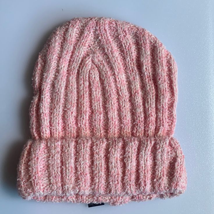 Unisex Warm Fuzzy Knit Beanie Pink White Winter Hat Stretchy Cozy Ribbed Beanie, Fitted Knit Casual Hats, Casual Fitted Knit Hats, Casual Fitted Ribbed Hat, Fitted Knit Beanie Cap, Cozy Knit Ribbed Beanie, Cozy Ribbed Knit Beanie, Pink One Size Beanie For Spring, Pink Spring Beanie One Size