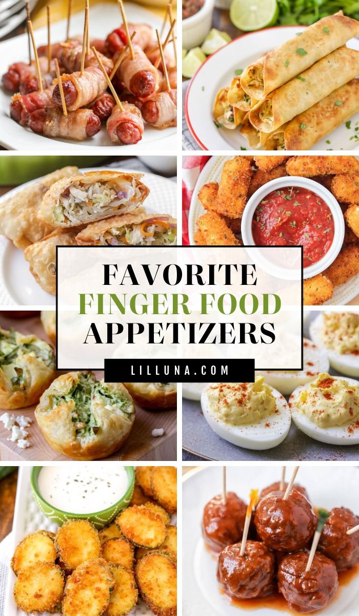 several different appetizers are shown with the words favorite finger food appetizers