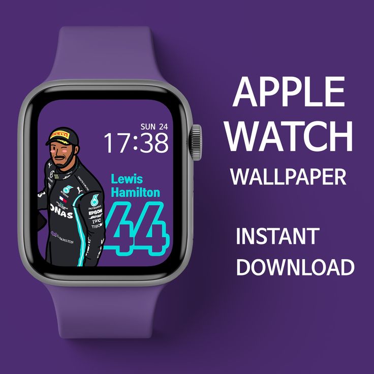 an apple watch with the image of lewis hamilton on it's screen and text that reads