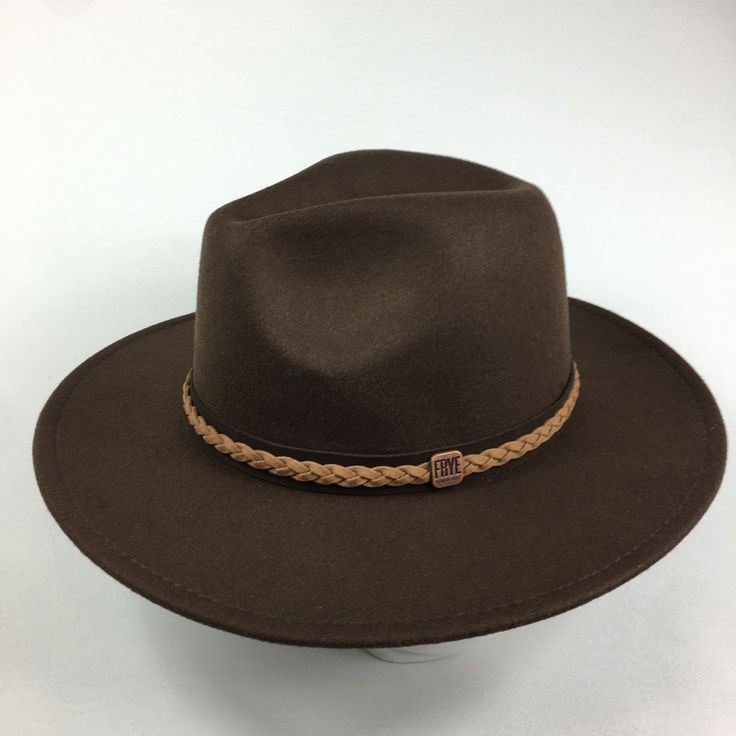 Brand New With Tags Frye Fedora Felt Braided Band Stetson Hat Size Osfm Brown Wide Brim Western New Classic Brown Fedora For Fall, Classic Brown Hat For Fall, Adjustable Rustic Fedora, Rustic Adjustable Fedora, Adjustable Country Hat Bands For Fall, Casual Brown Fedora With Flat Crown, Adjustable Fedora For Fall Rodeo, Adjustable Fall Fedora For Rodeo, Brown Fall Hat Bands