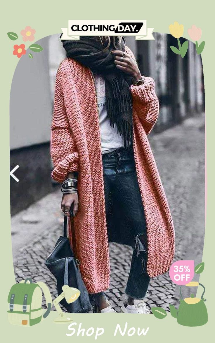 Cashmere Batwing Sleeve Knit Coat Fall/winter Street Style Winter Outfits, Style Winter Outfits, Fall Fashion Coats, Sweater Pin, Knit Coat, Comfy Casual Outfits, Style Winter, Street Style Winter, Knitted Coat