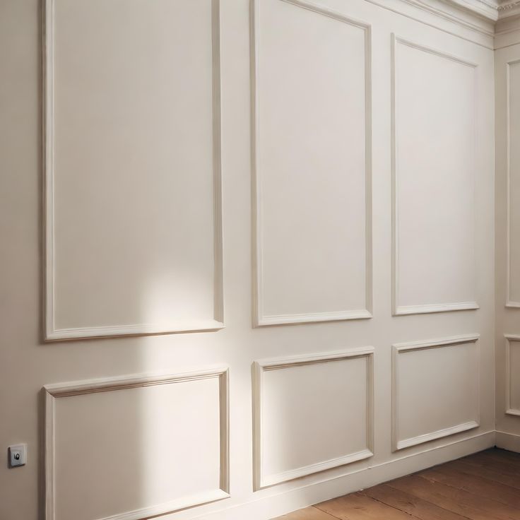 an empty room with white walls and wood floors