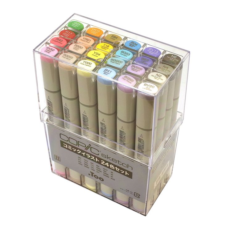 a display case with twelve different colored markers