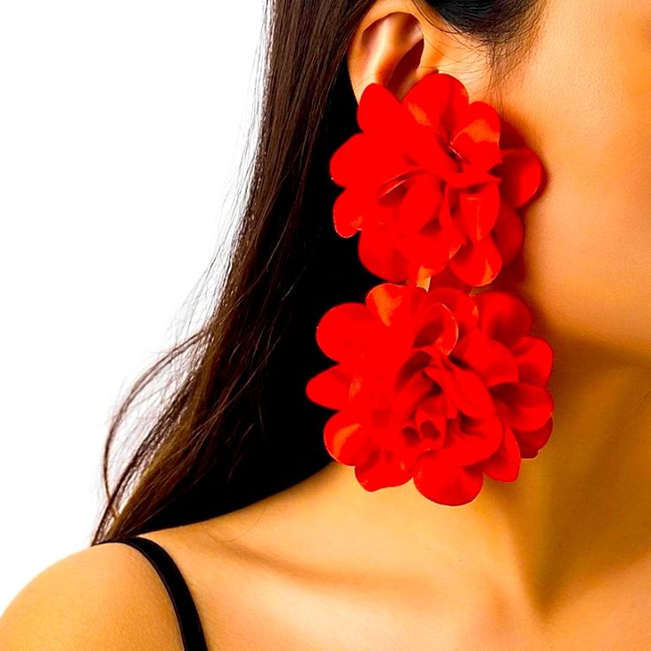 Red Floral Earrings So Cute And Will Dress Up Any Outfit New Flower-shaped Earrings For Summer Parties, Flower-shaped Earrings For Spring Party, Flower Shaped Summer Party Earrings, Red Floral Earrings For Party, Red Flower-shaped Earrings For Party, Red Flower-shaped Earrings For Spring, Red Flower Shape Earrings For Party, Summer Flower Earrings For Party, Red Flower-shaped Party Earrings