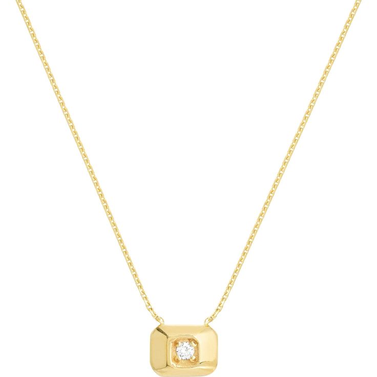 Olas d'Oro 18 Necklace - 14K Yellow Gold Raised Rectangle with Diamond Necklace Luxury Formal Diamond Necklace With Rectangular Pendant, Luxury Diamond Necklace With Rectangular Pendant For Formal Events, Luxury Diamond Necklace With Rectangular Pendant For Formal Occasions, Formal Fine Jewelry Diamond Necklace With Rectangular Pendant, Formal Diamond Necklace With Rectangular Pendant, Luxury Necklace With Brilliant Cut Rectangular Shape, Square Pendant Necklace In Fine Jewelry Style, Fine Jewelry Square Pendant Necklace With Polished Finish, Elegant Necklace With Polished Rectangular Pendant