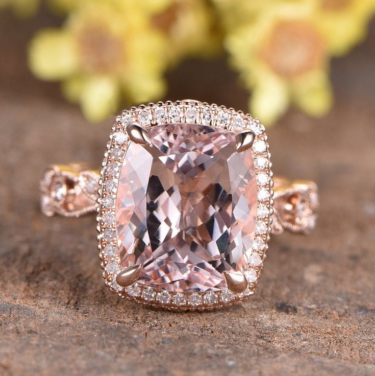 4.4ct natural pink morganite engagement ring,solid 14k rose gold diamond ring floral band Solid 14K Rose Gold 10x12mm Cushion Cut 4.4ctw Natural Pink Morganite 0.53ctw SI-H Round Cut Natural Conflict Free Diamonds Band Width approx 3.5mm Deco floral engraving design Return and refund: We provide 30days return and exchange service. (Custom order is made by Unique demand, will be non-returnable and non-refundable). As every item in my shop is handmade to order, if you unsatisfied with it and would Elegant Morganite Rings With Diamond Accents, Rose Gold Rings With Diamond Accents And Morganite, Fine Jewelry Morganite Diamond Ring In Rose Gold, Fine Jewelry Rose Gold Morganite Diamond Ring, Exquisite Morganite Rose Gold Rings, Exquisite Rose Gold Morganite Ring, Exquisite Formal Morganite Jewelry, Morganite Diamond Ring With Diamond Accents As Gift, Morganite Diamond Ring With Accents For Gift