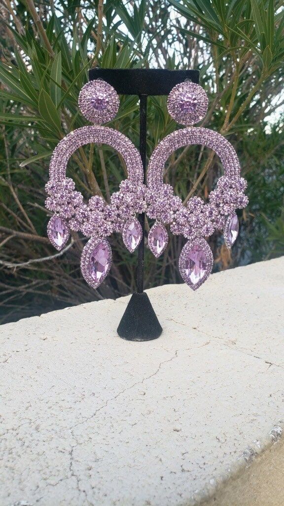 Purple Rhinestone Crystal Earrings For Party, Party Purple Crystal Rhinestone Earrings, Purple Bridal Earrings For Party, Purple Rhinestone Earrings For Party, Purple Crystal Earrings For Party, Purple Rhinestone Party Earrings, Purple Dangle Chandelier Earrings For Party, Purple Rhinestone Earrings For Wedding, Light Purple Earrings