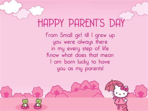 a hello kitty birthday card with the caption happy parents day from small girl i grew up to you were always there in my