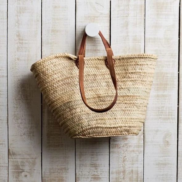 Handmade Moroccan Straw Bag with Leather Handles - French Basket Moroccan Bags, French Market Bag, Rattan Bags, French Market Basket, Round Straw Bag, Braided Bag, Market Basket, French Market, Rattan Bag