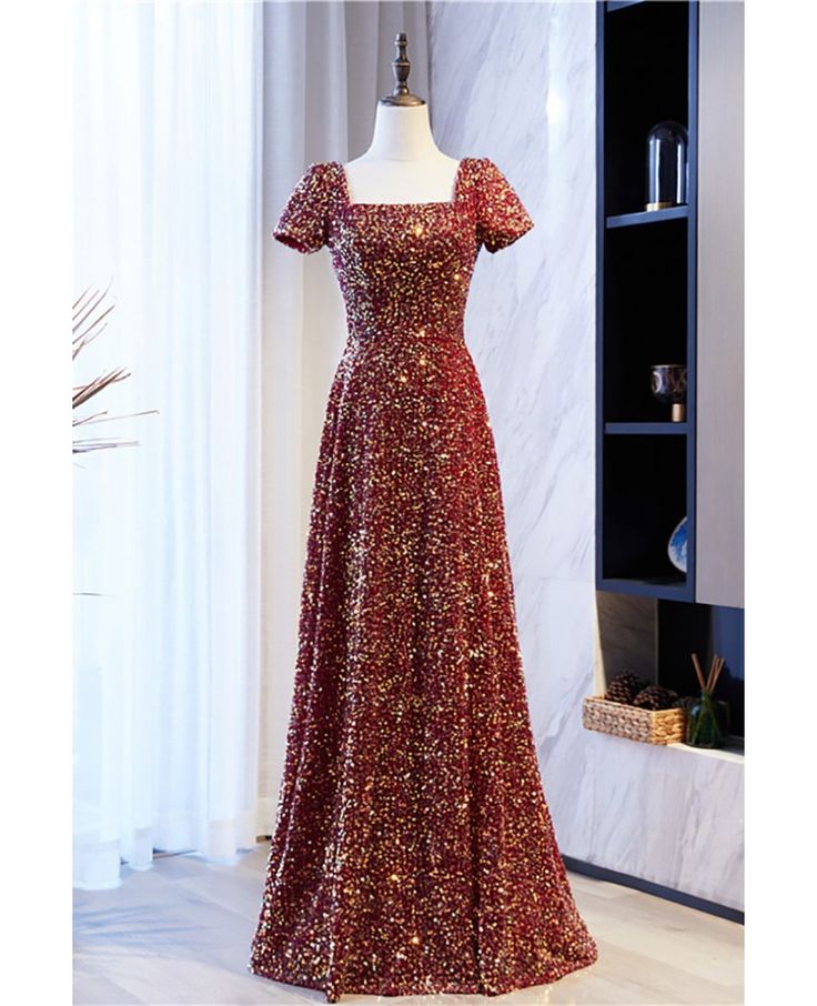 Buy modest sequined burgundy long formal dress with square neckline at cheap price online. Free stable shipping and pro custom service since 2009. Aline Prom Dress Square Neck Glitzy, Square Neck Prom Dress Modest, Modest Maroon Prom Dress, Luxury Square Neck Dress For Prom Season, Pear Shape Simple Prom Dress Modest, Sparkle Party Dress Modest, Uk Modest Prom Dresses, Prom Dress Modest Mormons, Sparkle Dress Long Modest