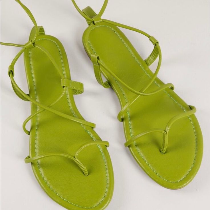 Brand New Size 11 Casual Spring Toe Post Lace-up Sandals, Casual Toe Post Lace-up Sandals For Summer, Green Round Toe Summer Sandals, Green Casual Open Toe Lace-up Sandals, Casual Green Open Toe Lace-up Sandals, Casual Green Sandals For Spring, Casual Green Lace-up Open Toe Sandals, Green Round Toe Sandals For Beach Season, Casual Synthetic Toe Post Lace-up Sandals