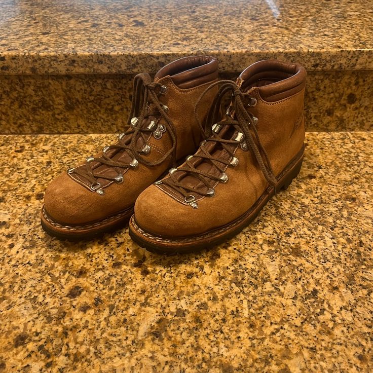 These High Quality Vintage Boots Are In Very Good Used Condition. Size Is Hard To Read But They Measure Like A Women’s 9, Men’s 7.5. Measurements And Tag Info Provided On Photos. Made In Germany. Smoke Free Pet Friendly Home. Measurements And Tag Info Provided On Photos. I Love To Make Bundles So Please Be Sure To Check Out My Closet! 25% Off 2 Or More Items! Bundles Must Come In Under 5lbs Including The Box. Thank You! Vintage Lace-up Boots For Outdoor Activities, Rugged Lace-up Hiking Boots With Branded Insole, Suede Boots For Adventure With Round Toe, Adventure Boots With Laces And Round Toe, Closed Toe Hiking Boots With Vibram Sole, Laced Round Toe Boots For Adventure, Hiking Boots With Vibram Sole, Lace-up Round Toe Boots For Adventure, Rugged Boots With Closed Toe For Walking