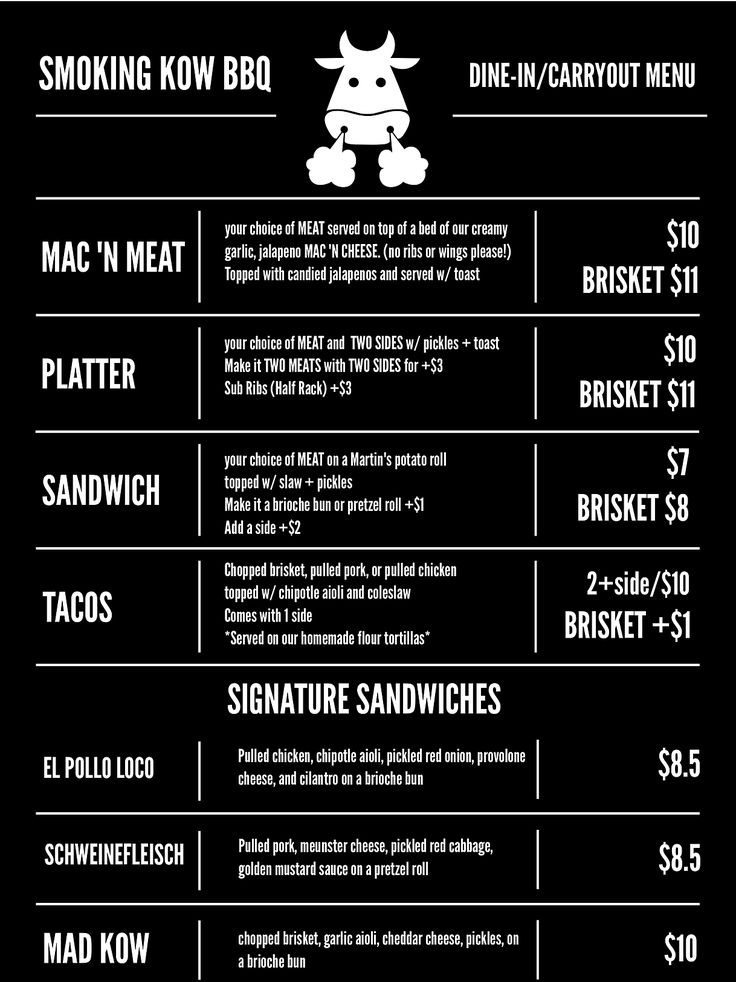 the menu for smokehouse bbq