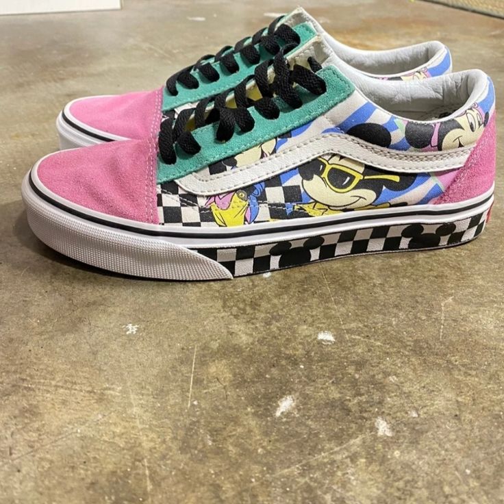 Men's 11 Vans X Disney Old Skool 80s Mickey Pink Teal Checkerboard No Holes Open For Offers Message Me For Any Question Shoes Vans, Womens Vans, Old Skool, Brooks Sneaker, Vans Shoes, Womens Shoes Sneakers, Shoes Sneakers, Women Shoes, Sneakers