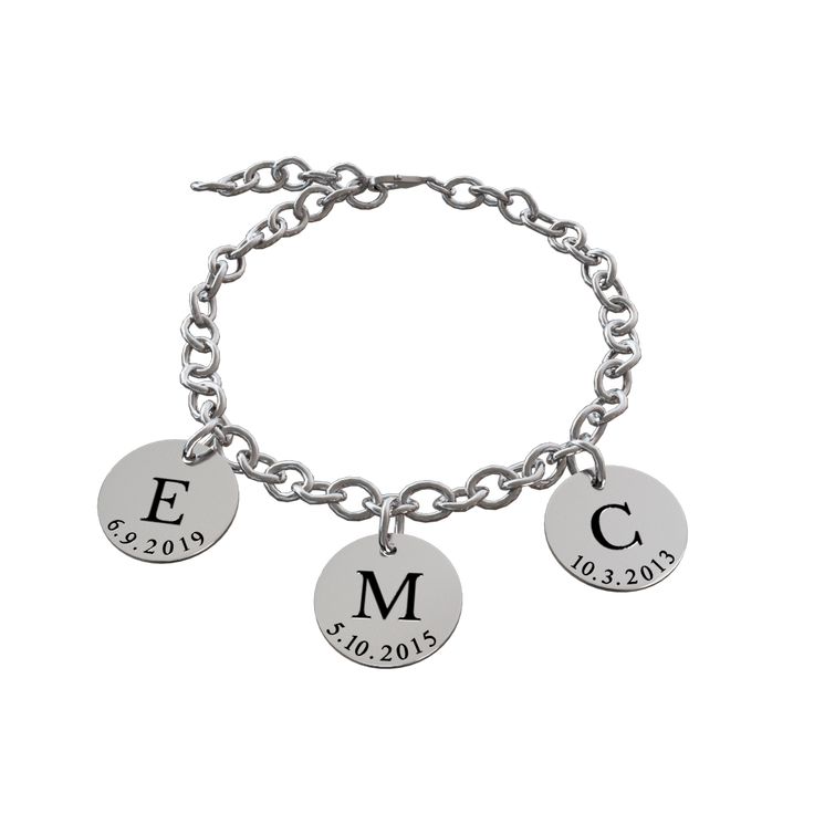 Hurry, create your own bracelet today! Mother's Day is May 12th! Our personalized bracelet is the perfect way to keep your loved ones close. With the ability to add multiple initials and dates, this bracelet makes for a truly unique and sentimental piece of jewelry that will be cherished for years to come. Each bracelet is handmade to perfection! Size: 7.1" + adjustable 1" - Fits most-all wrists Nickel and lead free Gold & rose gold colors are plated in 18K gold Not available in stores Fully hand made Material: Stainless Steel Production Time: 1 - 3 days Minimalist Charms Bracelet For Personalized Gift, Everyday Bracelets With Charms, Personalized Silver Bracelet With Initials, Personalized Silver Bracelets With Initials, Personalized Silver Charm Bracelet With Initials, Customizable Adjustable Charm Bracelet, Anniversary Name Bracelet With Engraving Option, Customizable Round Jewelry For Friendship, Personalized Round Name Bracelet For Anniversary