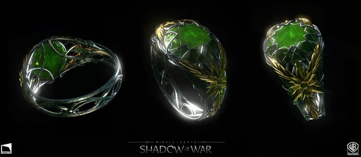 three different types of rings with green leaves on them