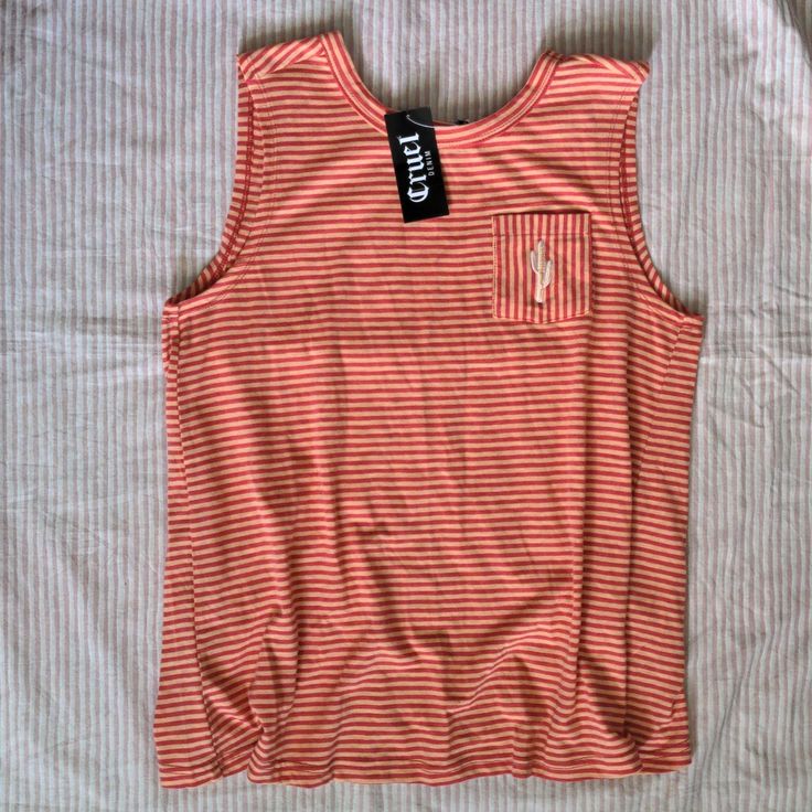 Cruel Denim Striped Top, Sleeveless Tank With Split Back, Loose Cut. Single Front Pocket With Logo. New With Tags. Size Small. Cotton/ Poly. Hand Wash. Cruel Girl, Logo New, Top Sleeveless, Girl Top, Sleeveless Tank, Front Pocket, Sleeveless Top, Split, Hand Wash