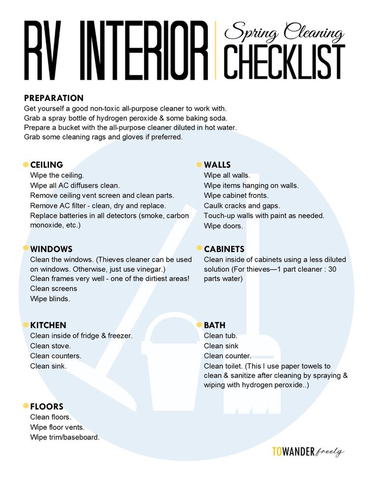 the rv interior checklist is shown in black and white, with yellow details on it