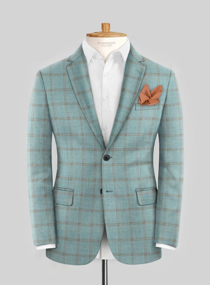 Fashion enthusiasts always look for a trendy piece to don for their upcoming events or parties. Our Loro Piana Casi Wool Silk Linen Jacket is such a piece, tailored with wool, silk and linen blend that will express your style taste with its plaid design of brown shade over a refreshing blue colored background that will give a dapper inclusion to your look. So get ready with this piece that will keep you comfy and stylish in every moment.    
 Loro Piana Proposte Giacche Spring Summer collection Luxury Linen Suits For Fall, Luxury Linen Suit For Fall, Elegant Linen Suits For Fall, Chic Fitted Tweed Jacket For Formal Occasions, Elegant Linen Fall Suits, Elegant Fitted Linen Sport Coat, Designer Tailored Wool Tweed Jacket, Luxury Wool Sport Coat For Spring, Luxury Spring Wool Sport Coat