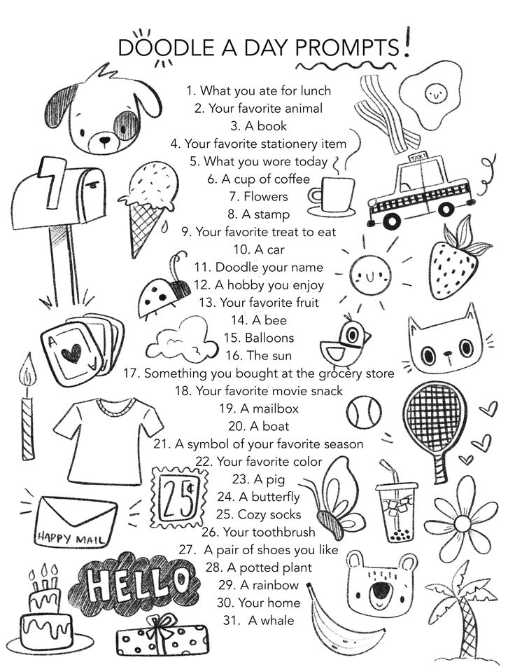 doodle a day printables for kids to color and practice their handwriting skills