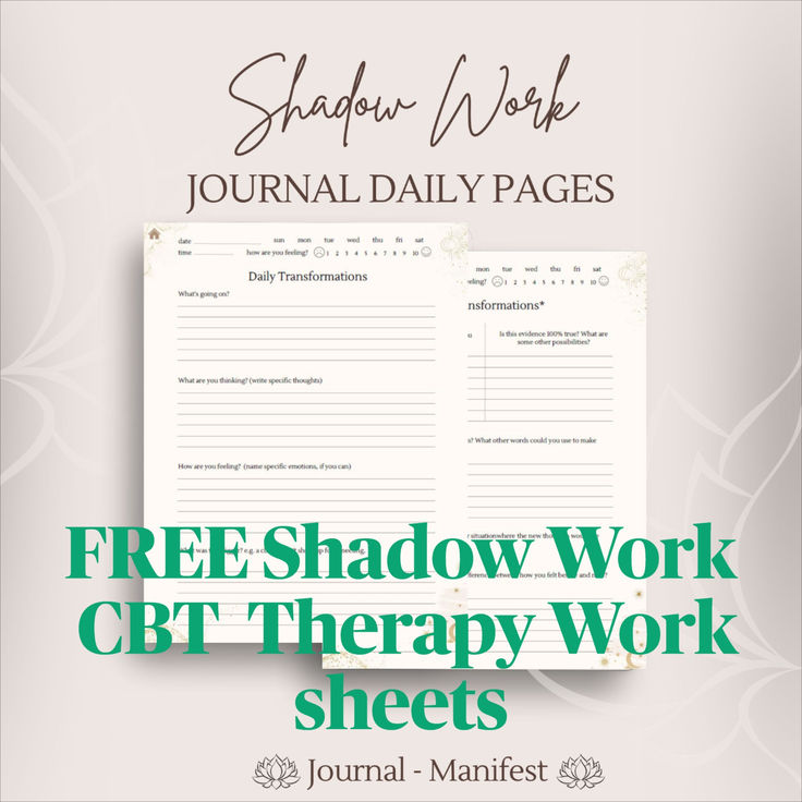 free shadow work journal cbt therapy worksheets writing therapy personal improvement personal development inner child healing subconscious work limiting beliefs fear guide workbook self care wellness Shadow Work Workbook Free, Free Shadow Work Journal, Shadow Work Journal Templates, Shadow Work Journal Printable Free, Free Shadow Work Printables, Free Cbt Therapy Worksheets, Cbt Journal, Health Planner Free, Healing From The Past