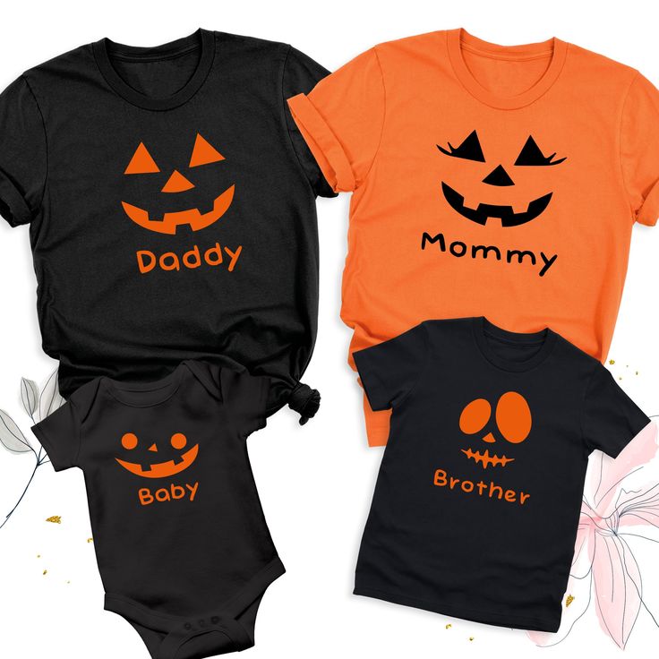 Custom Family Pumpkin Face Shirt, Halloween Family Matching Tshirt, Halloween Mom Dad Childs Shirts, Pumpkin Family Outfit, Spooky Party Tee The Pumpkin Face Halloween Shirt is the perfect way to bring spooky fun to your Halloween celebrations! Our Family Matching Halloween Tshirt is ideal for creating memorable moments with loved ones. Whether you're attending a Halloween party or just want to get into the festive spirit, our Halloween Party Group Shirts ensure everyone looks coordinated and st Family Matching Black Tops For Halloween, Family Matching Halloween T-shirt With Letter Print, Orange Halloween T-shirt With Letter Print, Family Matching Halloween Tops Short Sleeve, Family Matching Black Tops With Character Print, Black Family Matching Tops With Character Print, Family Matching Halloween T-shirt Crew Neck, Halloween Family Matching Crew Neck T-shirt, Family Matching Halloween Tops With Graphic Print