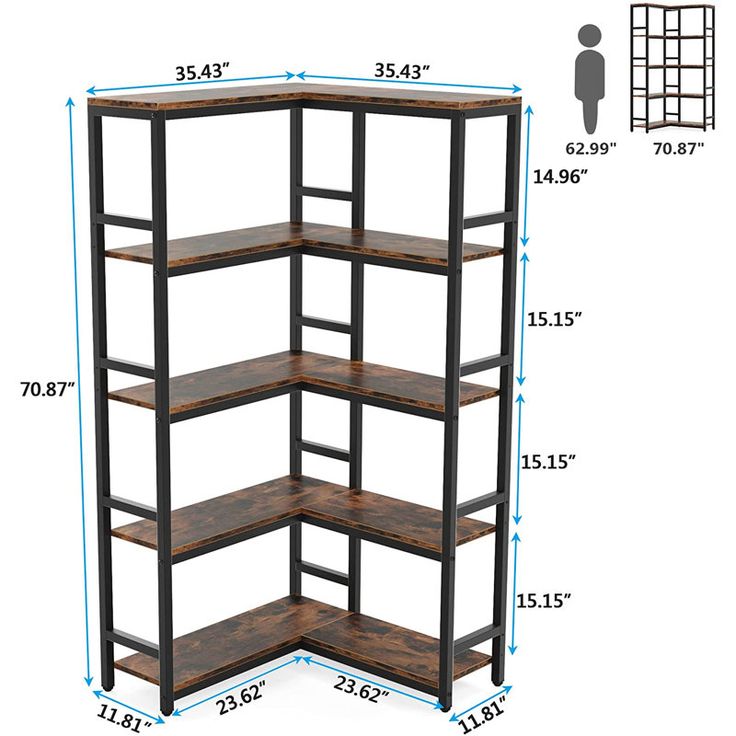 the height of a bookcase is shown with measurements for each shelf in front of it