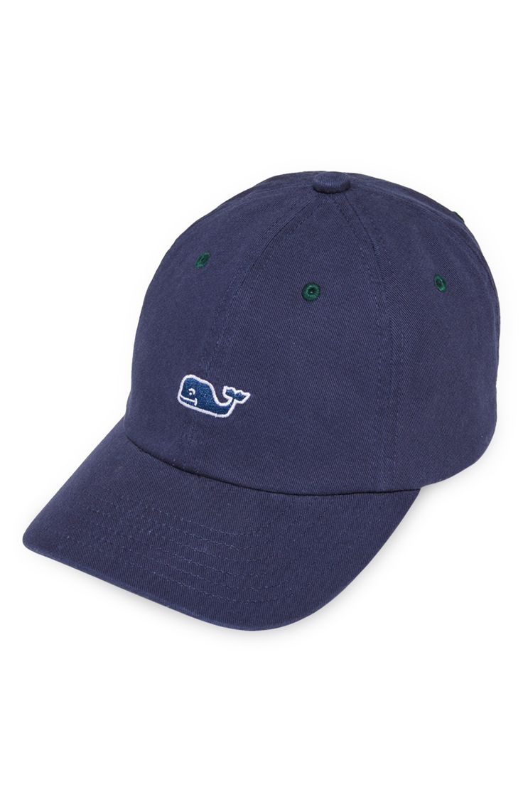 This classic six-panel twill baseball cap is just like Dad's, and features iconic whale and brand embroidery. 100% cotton Hand wash, dry flat Imported Classic Dad Hat With Embroidered Logo And Flat Bill, Casual Navy Baseball Cap With Logo Patch, Navy Dad Hat With Embroidered Logo And Curved Bill, Navy Baseball Cap With Logo Patch And Curved Bill, Navy Cotton Dad Hat With Embroidered Logo, Navy Baseball Cap With Embroidered Logo And Curved Brim, Blue Cotton Brimmed Baseball Cap, Navy Baseball Cap With Logo Patch, Navy Cotton Baseball Cap With Embroidered Logo