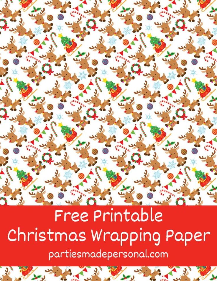 a christmas wrapping paper with reindeers and snowflakes on it, the title reads free printable christmas wrapping paper