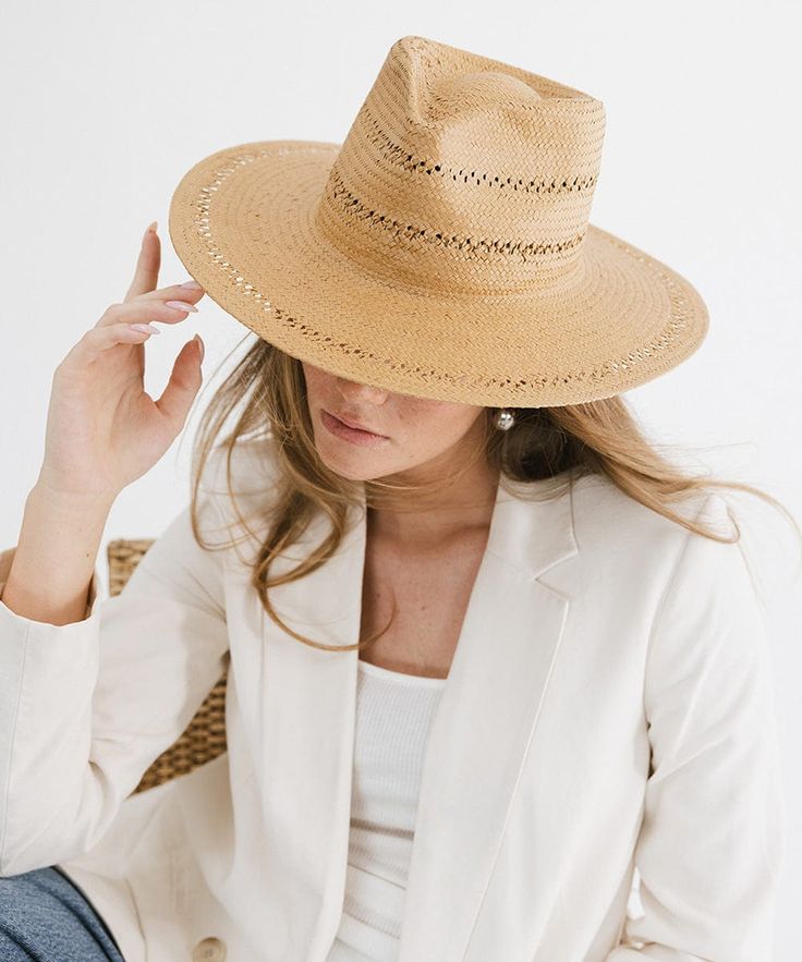 A modern approach to a classic fedora style, featuring delicate venting details + made of fine paper straw, intricately woven for an elevated yet effortless look. Elegant Hats With Short Brim Unlined, Elegant Everyday Brimmed Fedora, Elegant Hat With Structured Crown In Natural Color, Elegant Wide Brim Toquilla Straw Fedora, Elegant Wide Brim Fedora For Everyday, Elegant Unlined Hats With Short Brim, Elegant Hats With Short Brim, Elegant Short Brim Unlined Hat, Elegant Natural Hat With Structured Crown