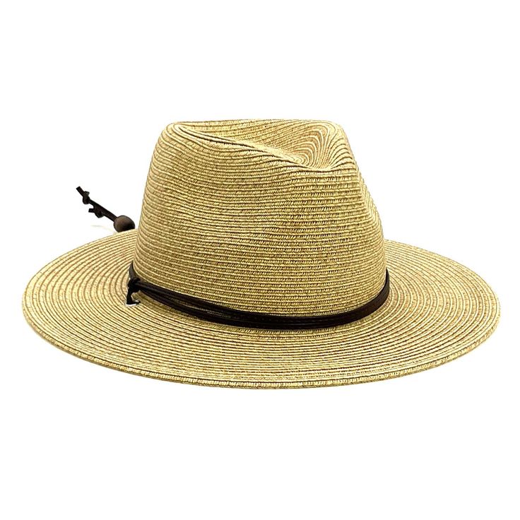 Stylish sun hat for small head sizes. Teardrop crown with pinched front. Slightly downward brim, 3" wide. Leatherette chin strap with bead lock. Excellent UPF 50+ sun protection hat. Ribbon inner band with drawstring to further reduce size. Packs well, fold up brim and secure with chin cord. One size, 55 cm, adult size small, child size medium. 100% paper braid Petite Cowboy Hat Petite Sun Hat This stylish sun hat is designed for those with smaller head sizes, making it an excellent choice for w Adjustable Solid Color Hats For The Beach, Adjustable Straw Hat With Curved Brim For Country Events, Adjustable Solid Hat For The Beach, Summer Brimmed Fedora With Adjustable Fit, Adjustable Fit Solid Sun Hat With Curved Brim, Adjustable Curved Brim Hat For Summer, Adjustable Fedora Straw Hat For Country Events, Adjustable Fedora For Kentucky Derby Travel, Kentucky Derby Adjustable Fedora For Travel