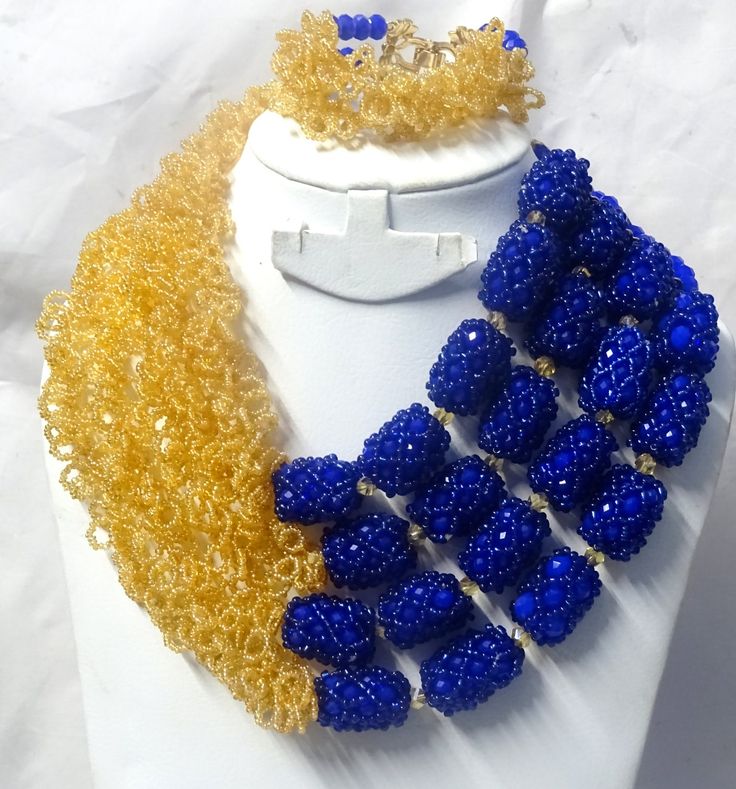 Latest Design Gold and Royal Blue African Nigerian Wedding Beads Design Party Jewellery Set Beads can be customised to your specification and color Comes with Necklace, earring and bracelet Necklace: 4 layers Bracelet: 1-2 Layers Blue Colorful Beads Necklace For Wedding, Blue Necklace With Colorful Beads For Wedding, Blue Wedding Necklaces With Colorful Beads, Blue Wedding Necklace With Colorful Beads, Blue Polished Beads Jewelry For Wedding, Blue Crystal Beaded Necklaces For Party, Blue Crystal Beaded Necklace For Party, Elegant Blue Beads For Party, Blue Jewelry With Gold Beads For Party