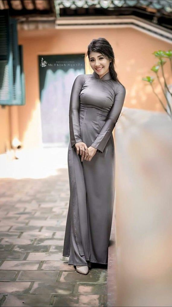 These are Asian size <>US Petite size .Please order 1,2 size bigger to your normal size --Dress include matching color pants , Dress neck collar 3cm. -Orchard purple set- include matching material pants (lụa Pháp) S: burst 32.5in - waist 26in -length 56 in(measure from top of the collar) M: burst 34.5in -waist 28in -length 56.5 in(measure from top of the collar) L: burst 36.5in -waist 30in -length 57 in(measure from top of the collar) XL: burst 38.5in -waist 32in -length 57.5 in(measure fr Solid Color Fitted Long Sleeve Sets, Solid Fitted Long Sleeve Sets, Satin Outfit, Thai Silk Dresses, Vietnam Dress, Chinese Style Dress, Girls Long Dresses, Golden Dress, Dress Neck