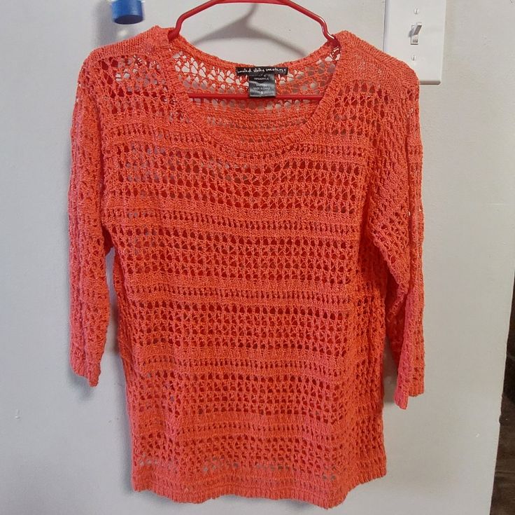 Nwot! Crochet Knit Sweater In Great Condition! Casual Crochet Knit Sweater, Casual Crochet Sweater With Stretch, Stretch Crochet Sweater With Crew Neck, Stretch Crochet Crew Neck Sweater, Crochet Knit Sweater, Color Orange, Knit Sweater, Sweater Sizes, Knitted Sweaters