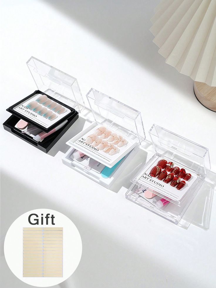 Press On Nail 2 Layer Storage Box With Tape,  Clear Empty Press On Nail Packing Box Artificial Nail Display Organizer Case With  Tape Nail Tips Display Holder,Acrylic Storage Organizer For Nail Packaging Multicolor    PMMA     Storage & Organization, size features are:Bust: ,Length: ,Sleeve Length: