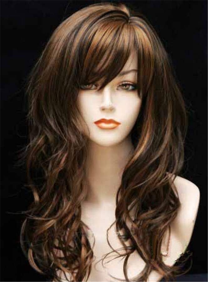 Long Curly Full Bang Synthetic Capless Women Wigs 22 Inches: M.Wigsbuy.com Blond Rose, Long Face Hairstyles, Side Hairstyles, Long Brown Hair, Hair Color Highlights, Long Hair With Bangs, Long Layered Hair, Haircuts For Long Hair, Dolly Parton