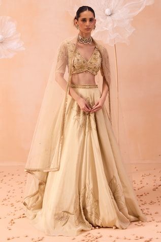 Off-white shimmer silk organza lehenga with an attached cancan and zardosi and floral motifs hand embroidery. Comes with a padded blouse and a dupatta. - Aza Fashions Lehenga Pattern, Organza Lehenga, Padded Blouse, Silk Organza, Floral Motifs, Set For Women, Aza Fashion, Floral Motif, Western Fashion