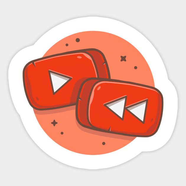 two red buttons with white arrows in front of an orange circle and stars around them