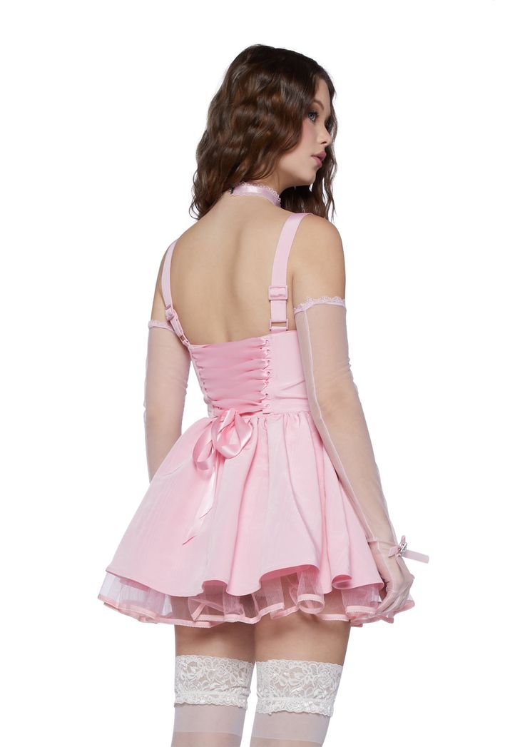 cuz you're gonna rule the dance floor tonight. This dress has a taffeta construction with a fishnet mesh petticoat skirt, a structured boned bodice, a square neckline, adjustable buckle shoulder straps, a back ribbon lace up design, and side zipper closures. Spring Corset Dress With Attached Cancan And Fitted Bodice, Spring Party Corset Dress Overbust, Flirty Mini-length Corset Dress For Costume Party, Spring Stretch Dress With Attached Cancan, Spring Party Corset With Boning, Stretch Dress With Attached Cancan For Spring, Pink Spring Dance Dress, Summer Costume Party Dress With Underbust Design, Fitted Halloween Dance Dress