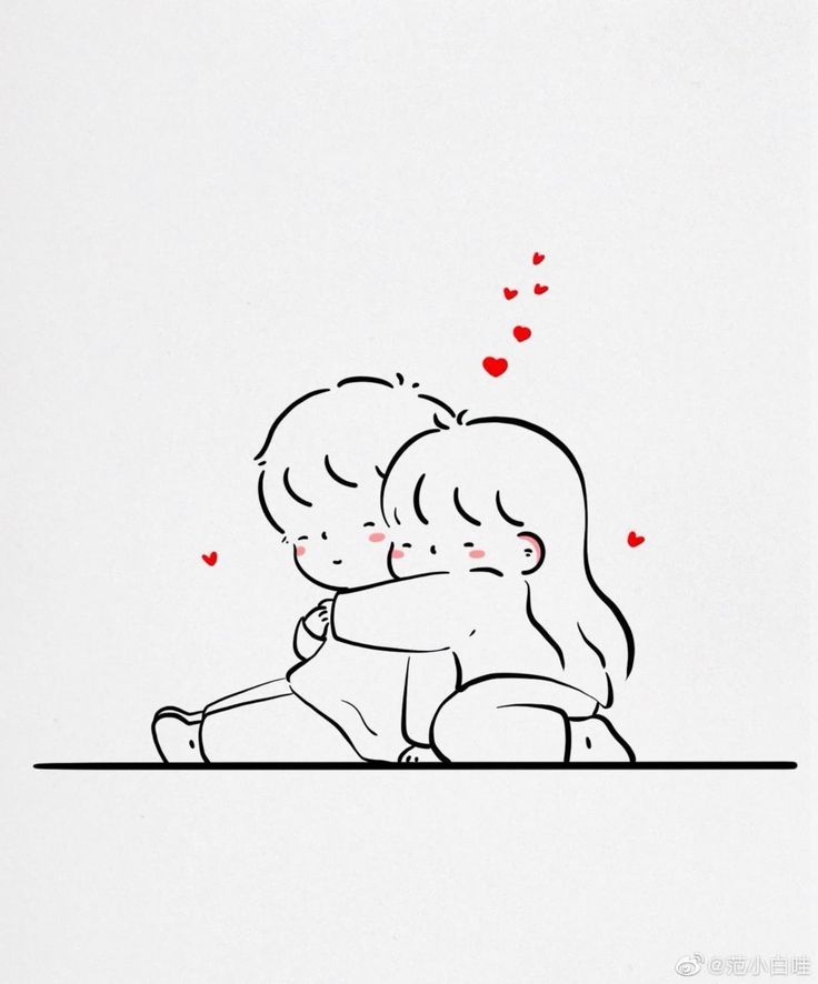 a drawing of two children hugging each other