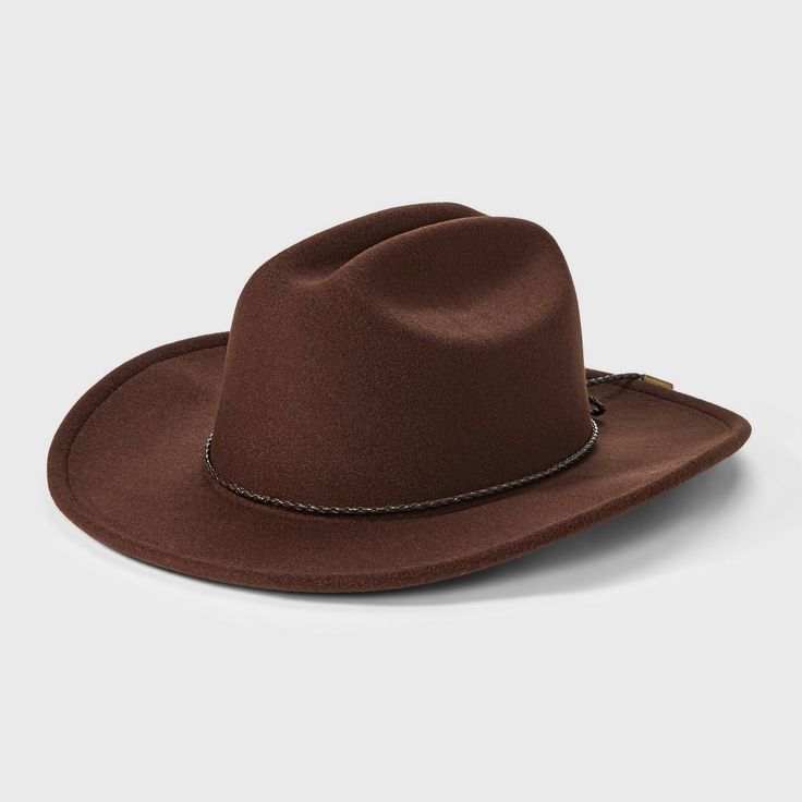 Add a timeless classic to your hat collection with this Western Hat from Universal Thread™. Made from midweight felt fabric in a solid color, this western-style hat features a dented crown and curved brim. Designed with an adjustable fit for comfortable wear, it adds a stylish finishing touch to a wide variety of outfits. Universal Thread™: Found exclusively at Target. Western Riding Hat With Curved Brim, Fitted Western Felt Hat For Outdoor, Western Style Fitted Felt Hat For Outdoor, Country Style Curved Brim Felt Hat For Riding, Short Brim Hat For Western-themed Events, Fitted Country Style Felt Hat For Outdoor, Brimmed Fedora For Country Events, Country Style Solid Color Fedora With Flat Brim, Country Style Fedora With Flat Brim