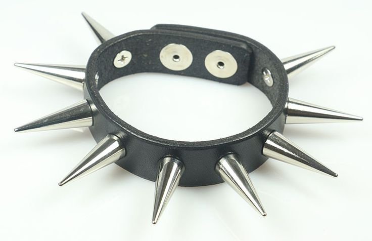 Cone Spiked Bracelet 1" Spikes Punk Leather Bracelet With Studs For Festivals, Punk Style Studded Leather Bracelet For Festivals, Adjustable Spiked Punk Wristband, Punk Leather Bracelet With Rivets, Adjustable Punk Wristband With Spikes, Punk Style Leather Bracelet With Rivets, Gothic Studded Leather Bracelet For Concerts, Edgy Black Leather Bracelet With Spikes, Punk Leather Bracelet With Spikes For Festival