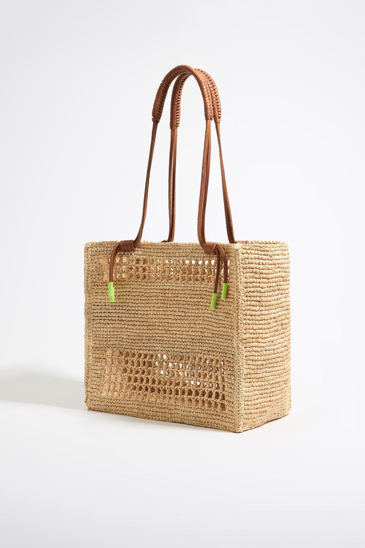 Large natural raffia tote bag Woven Leather Double Handle Beach Bag, Double Handle Woven Leather Beach Bag, Everyday Crochet Bag With Woven Leather And Double Handle, Crochet Tote Bag With Woven Leather, Natural Woven Leather Shopping Bag, Natural Woven Leather Shoulder Bag For Shopping, Leather Crochet Tote Bag With Braided Handles, Leather Crochet Bag With Leather Handles For Vacation, Brown Rectangular Woven Leather Beach Bag