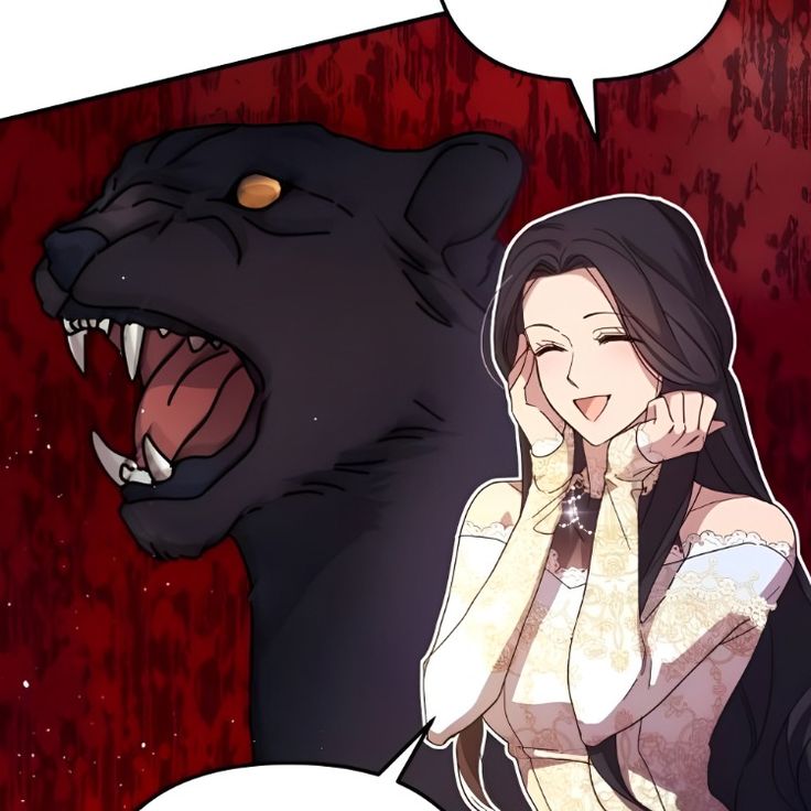 an anime character is talking on the phone next to a black bear with its mouth open