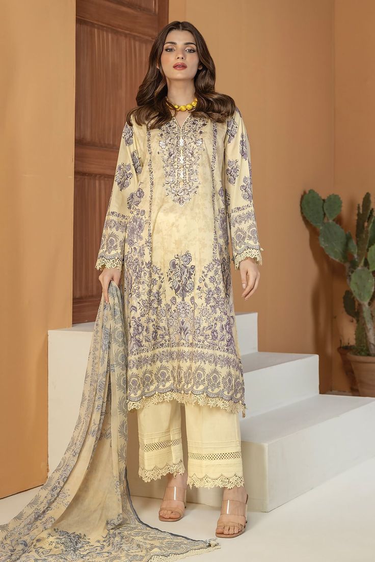 Khaadi BLA240331 L-Yellow Eid Collection 2024 Festive Yellow Lawn Suit With Floral Print, Beige Cotton Lawn Suit For Summer, Fitted Yellow Lawn Suit With Long Sleeves, Yellow Long Sleeve Lawn Suit For Spring, Beige Summer Sets With Printed Motifs, Unstitched Yellow Cotton Lawn Suit, Yellow Cotton Lawn Suit With Printed Motifs, Beige Printed Lawn Suit For Summer, Beige Lawn Suit With Printed Motifs For Summer